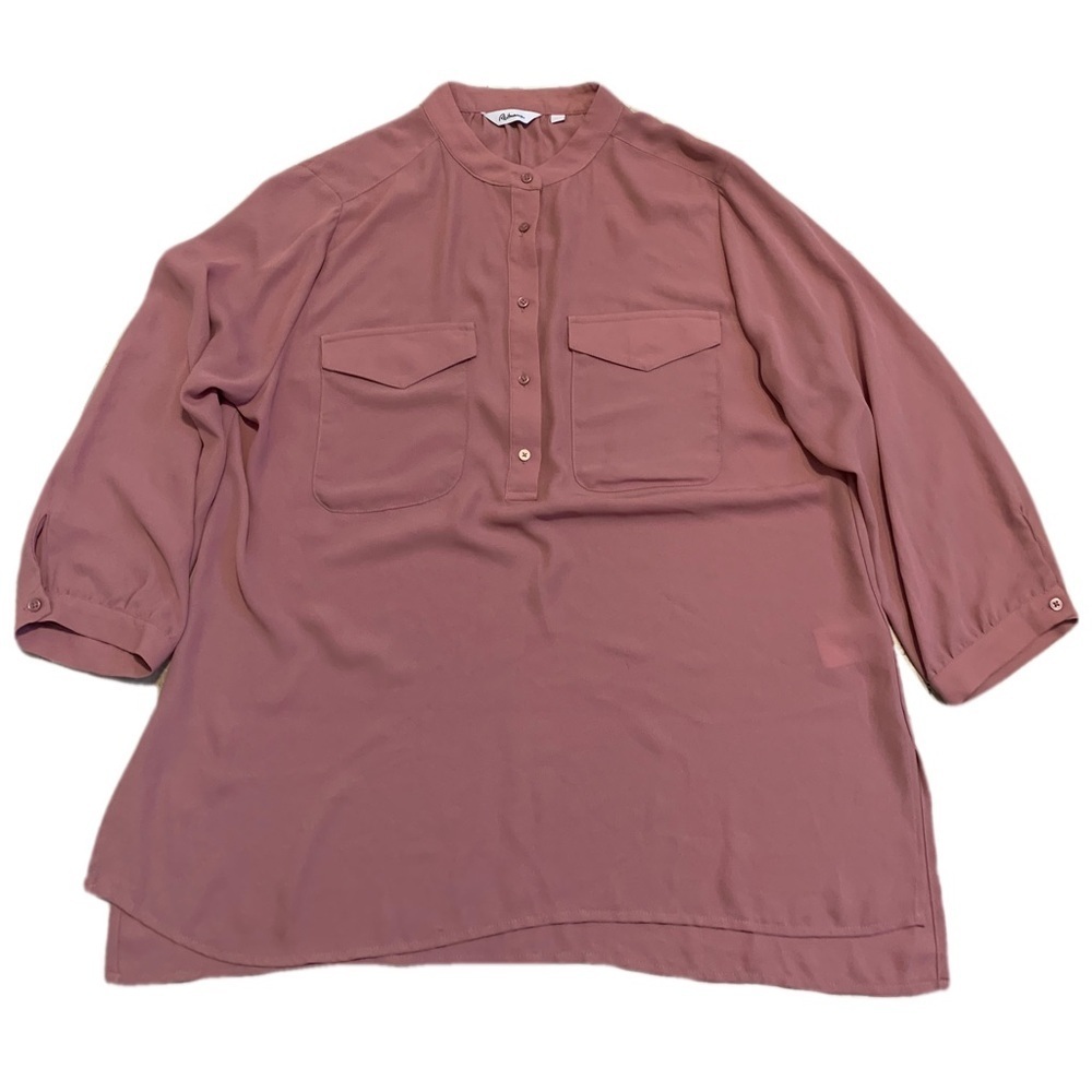 Reitmans Mauve Pink Tunic Blouse | Mandarin Collar | Pockets | Size M/M